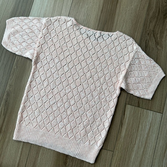 Vintage Light Pink & White Crochet Knit Top - Picture 14 of 15